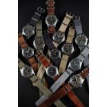 A COMPLETE SET OF GENTLEMAN'S BRITISH MILITARY "DIRTY DOZEN" W.W.W. WRIST WATCHES CIRCA 1940s, TO