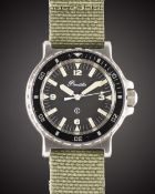 A GENTLEMAN'S STAINLESS STEEL BRITISH MILITARY PRECISTA ROYAL NAVY DIVERS WRIST WATCH DATED 1989