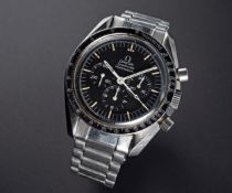 A RARE GENTLEMAN'S STAINLESS STEEL OMEGA SPEEDMASTER PROFESSIONAL CHRONOGRAPH BRACELET WATCH CIRCA