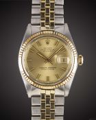 A RARE GENTLEMAN'S "NOS" STEEL & GOLD ROLEX OYSTER PERPETUAL DATEJUST "WIDE BOY" BRACELET WATCH