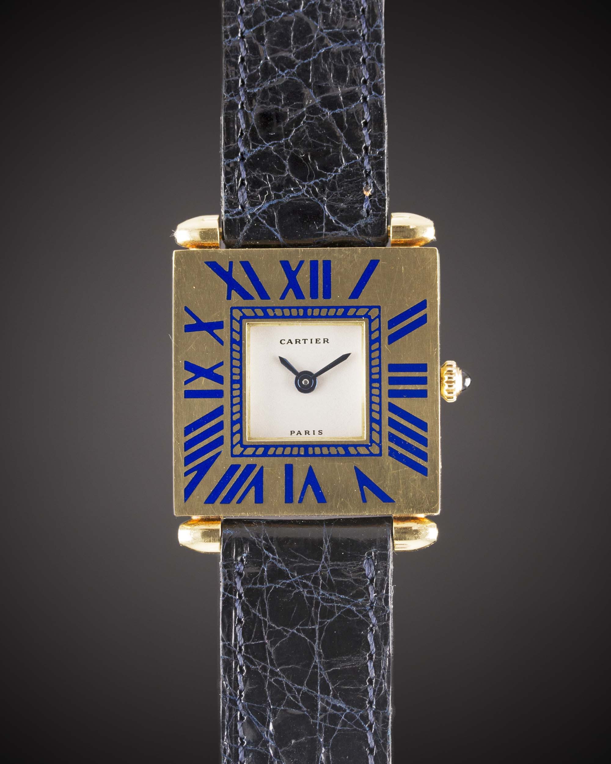 A GENTLEMAN'S 18K SOLID GOLD CARTIER PARIS QUADRANT WRIST WATCH CIRCA 1990s Movement: Quartz, signed