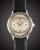 A RARE GENTLEMAN'S STAINLESS STEEL JUVENIA ARITHMO CALCULATOR WRIST WATCH CIRCA 1950 Movement: