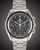 A GENTLEMAN'S STAINLESS STEEL OMEGA SPEEDMASTER PROFESSIONAL CHRONOGRAPH BRACELET WATCH CIRCA