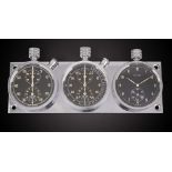 A VERY RARE HEUER AUTAVIA HERVUE TRIPLE DASHBOARD SET CIRCA 1950, WITH GLOSS BLACK DIALS Movement: