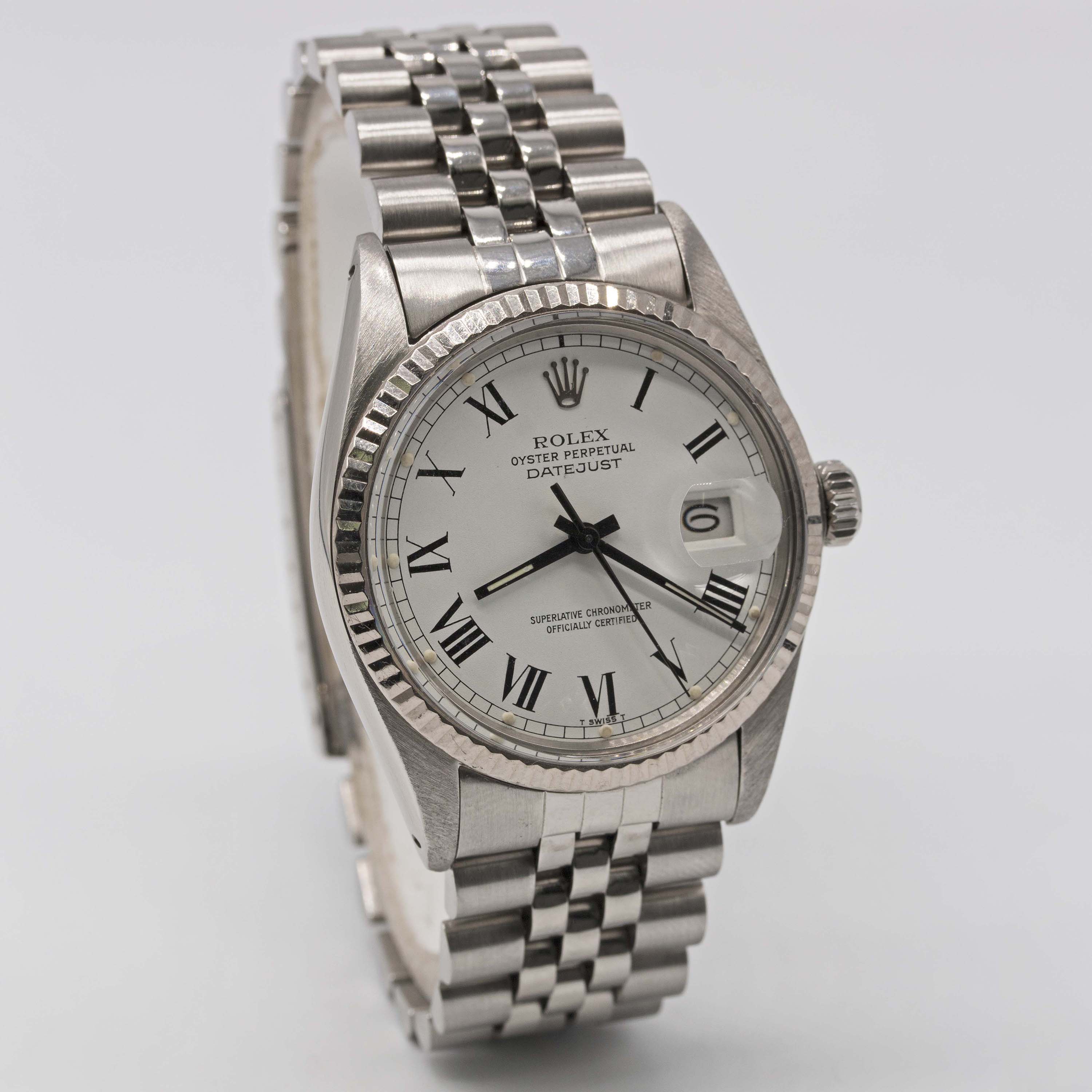 A GENTLEMAN'S STEEL & WHITE GOLD ROLEX OYSTER PERPETUAL DATEJUST BRACELET WATCH CIRCA 1984, REF. - Image 5 of 11