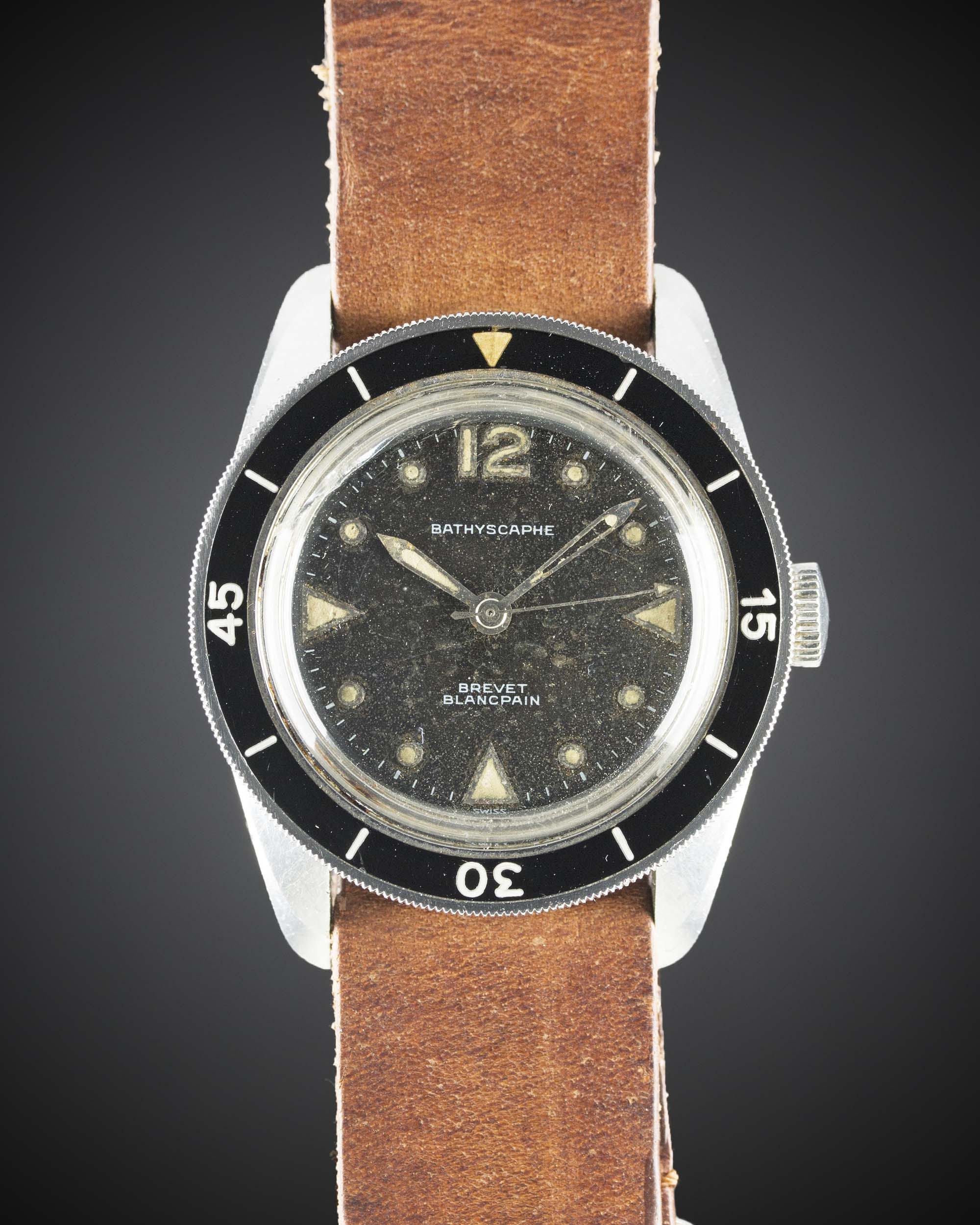 A GENTLEMAN'S STAINLESS STEEL BLANCPAIN BATHYSCAPHE DIVERS WRIST WATCH CIRCA 1960s Movement: 17J,