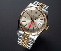 A VERY RARE GENTLEMAN'S STEEL & GOLD ROLEX OYSTER PERPETUAL DATEJUST BRACELET WATCH CIRCA 1984, REF.