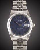 A GENTLEMAN'S STAINLESS STEEL ROLEX OYSTER PERPETUAL DATEJUST BRACELET WATCH CIRCA 1986, REF.