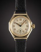 A RARE GENTLEMAN'S 18K SOLID GOLD ROLEX OYSTER OCTAGONAL WRIST WATCH CIRCA 1925, PRE-ROLEX OYSTER