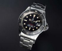 A RARE GENTLEMAN'S STAINLESS STEEL ROLEX OYSTER PERPETUAL DATE "RED WRITING" SUBMARINER BRACELET