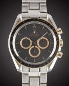 A GENTLEMAN'S STAINLESS STEEL & ROSE GOLD OMEGA SPEEDMASTER PROFESSIONAL "APOLLO 15" CHRONOGRAPH