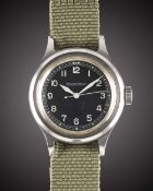 A RARE GENTLEMAN'S STAINLESS STEEL BRITISH MILITARY JAEGER LECOULTRE RAF PILOTS WRIST WATCH DATED