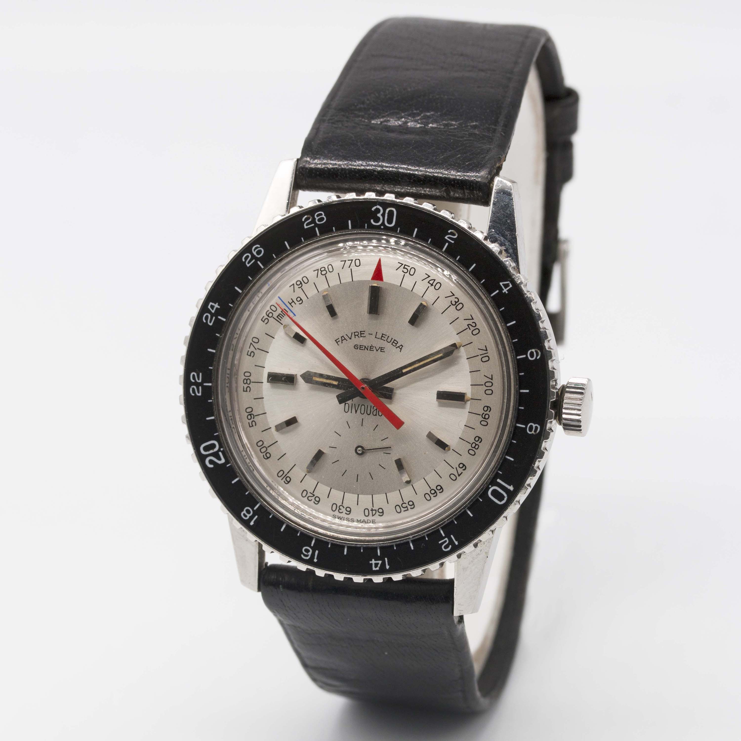 A GENTLEMAN'S STAINLESS STEEL FAVRE LEUBA BIVOUAC ALTIMETER BAROMETER WRIST WATCH CIRCA 1960s, - Image 4 of 8