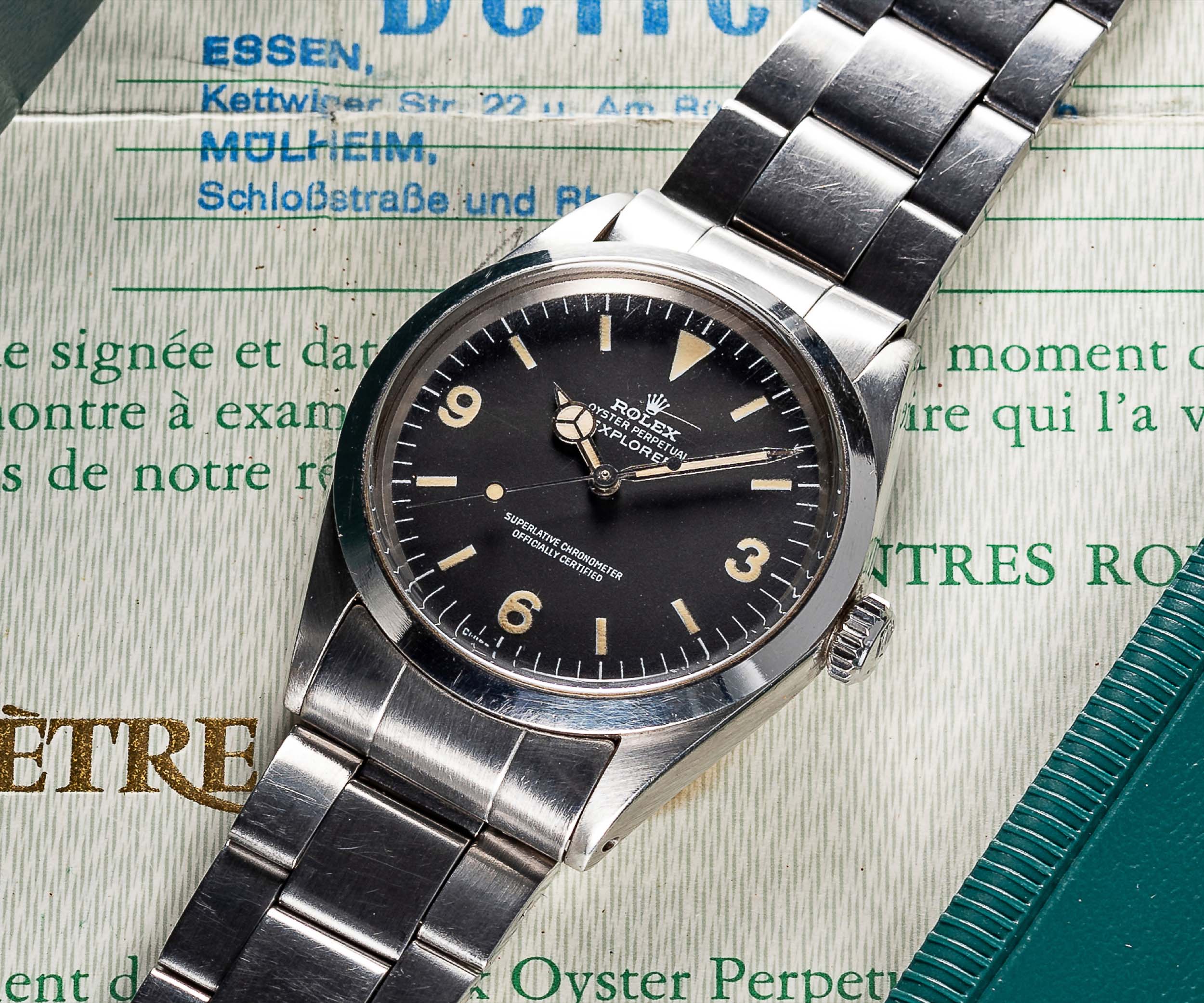 A RARE GENTLEMAN'S STAINLESS STEEL ROLEX OYSTER PERPETUAL EXPLORER BRACELET WATCH CIRCA 1972, REF.