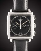 A GENTLEMAN'S STAINLESS STEEL HEUER MONACO CHRONOGRAPH WRIST WATCH DATED 1998, REF. CS2110 THE FIRST