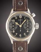 A GENTLEMAN'S GERMAN MILITARY HANHART LUFTWAFFE PILOTS SINGLE BUTTON CHRONOGRAPH WRIST WATCH CIRCA