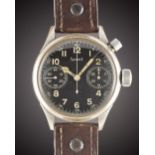 A GENTLEMAN'S GERMAN MILITARY HANHART LUFTWAFFE PILOTS SINGLE BUTTON CHRONOGRAPH WRIST WATCH CIRCA