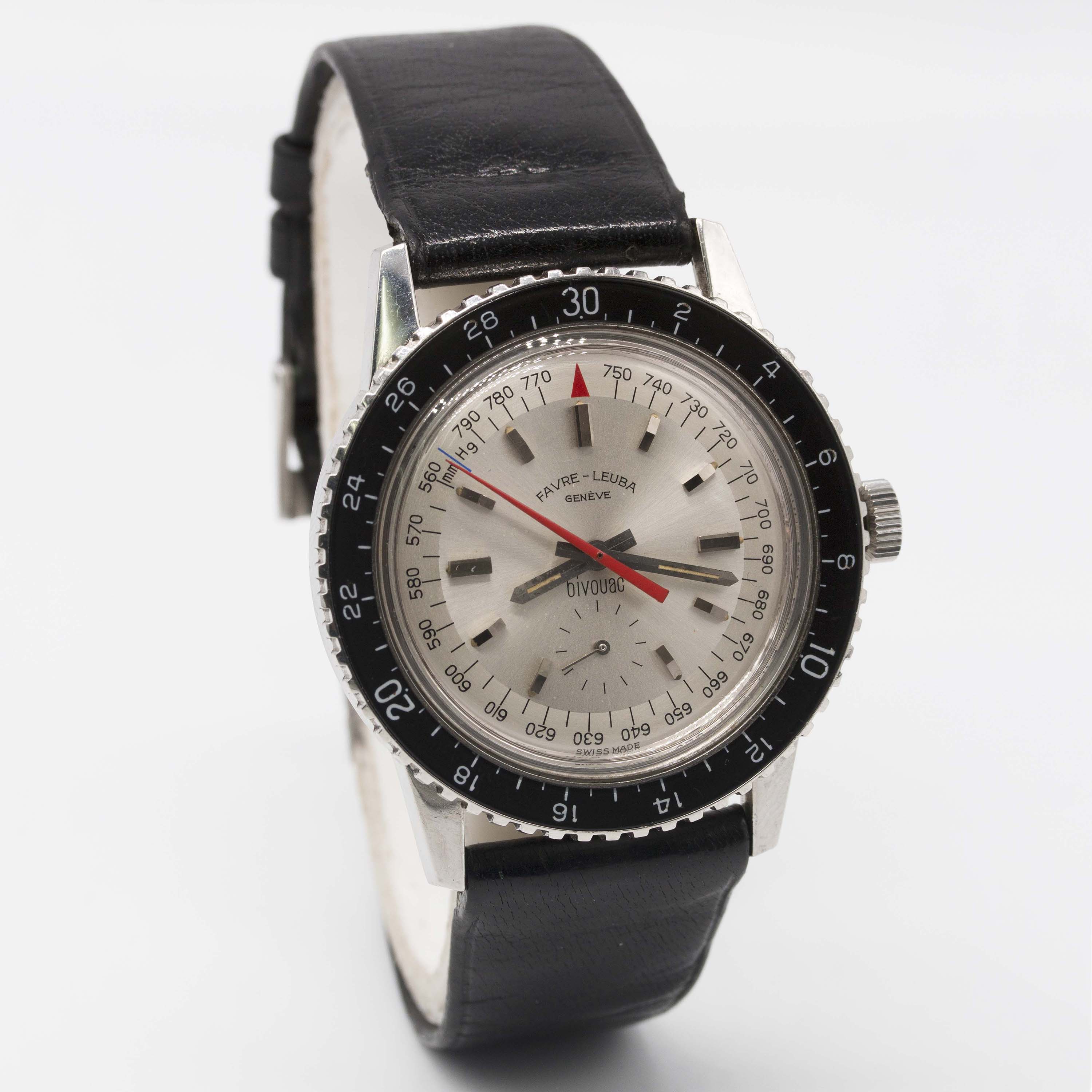 A GENTLEMAN'S STAINLESS STEEL FAVRE LEUBA BIVOUAC ALTIMETER BAROMETER WRIST WATCH CIRCA 1960s, - Image 5 of 8