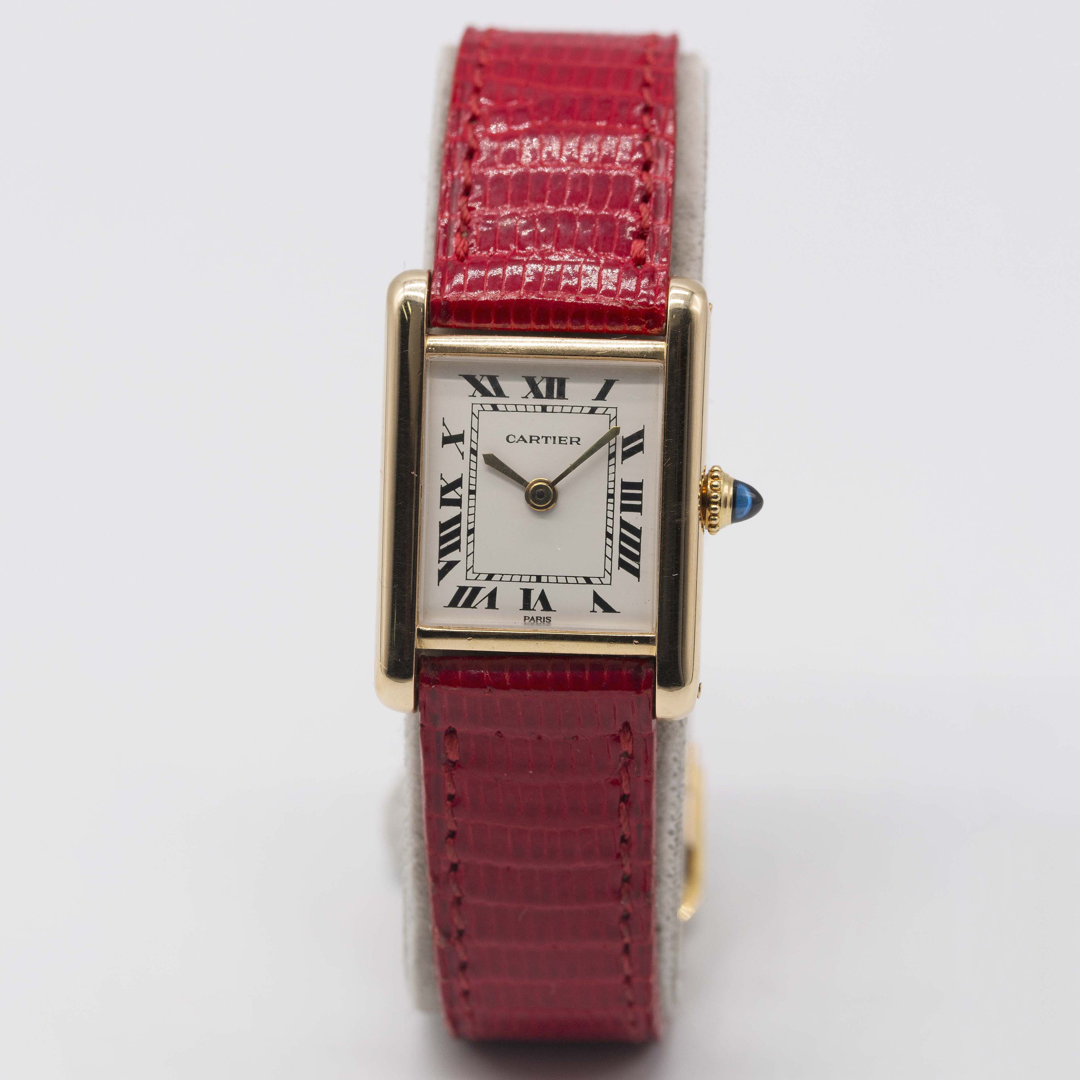 A LADIES 18K SOLID GOLD CARTIER TANK WRIST WATCH CIRCA 1980s Movement: Manual wind, signed - Image 2 of 12