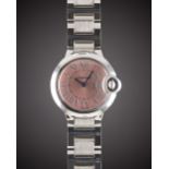 A LADIES STAINLESS STEEL CARTIER BALLON BLEU BRACELET WATCH DATED 2015, REF. W6920038 WITH PINK