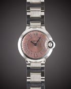 A LADIES STAINLESS STEEL CARTIER BALLON BLEU BRACELET WATCH DATED 2015, REF. W6920038 WITH PINK