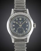 A GENTLEMAN'S STAINLESS STEEL BRITISH MILITARY LONGINES W.W.W. BRACELET WATCH CIRCA 1940s, PART OF