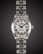 A LADIES STAINLESS STEEL ROLEX OYSTER PERPETUAL DATEJUST BRACELET WATCH CIRCA 2006, REF. 179160 WITH