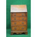 Late 20th century walnut ladies writing bureau having cross banded fall front opening to reveal