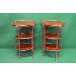 Pair of late 20th century mahogany cross banded and brass bound three tier etageres having oval