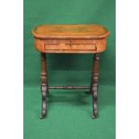 Walnut cross banded and string inlaid ladies writing table the top having bow ends and lifting to