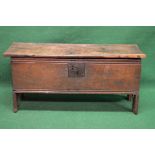 18th century oak five plank coffer the top lifting to reveal right hand candle box and storage