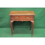 Oak lowboy the top having rounded corners with moulded edge over single long drawer with brass