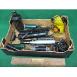 Box of oilers, grease guns,