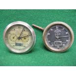 Two vintage Bonniksen dashboard dials, a speedometer and Isochronous made by Rotherhams,