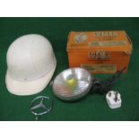 Everoak cork motorcycle helmet (for display purposes only) together with a Lumax fog lamp and