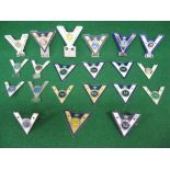 Twenty one Vintage Motorists car badges with roundels indicating number of unblemished year's