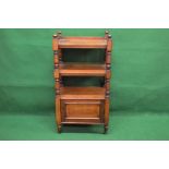 Victorian mahogany three tier whatnot having 3/4 raised gallery and turned knob finials,