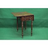 Georgian mahogany drop flap work table having two short drawers with turned knob handles,