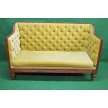 Mahogany framed button back and side settee having removable seat cushion and reeded frame,