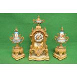 Eight day three piece clock garniture set,