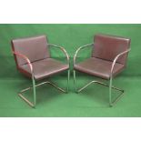 Set of four Mies van der Rohe BRNO design cantilever armchairs with padded brown upholstery on