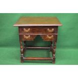 19th century oak lowboy having rectangular top with moulded edge over single long drawer and two