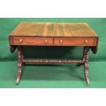 Mahogany sofa table the top having two D shaped drop leaves over two drawers,