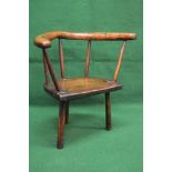 19th century elm stick back country tub style chair having spindle back over solid seat,