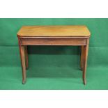 Mahogany D shaped fold over tea table supported on square tapering legs ending in swept feet - 38"