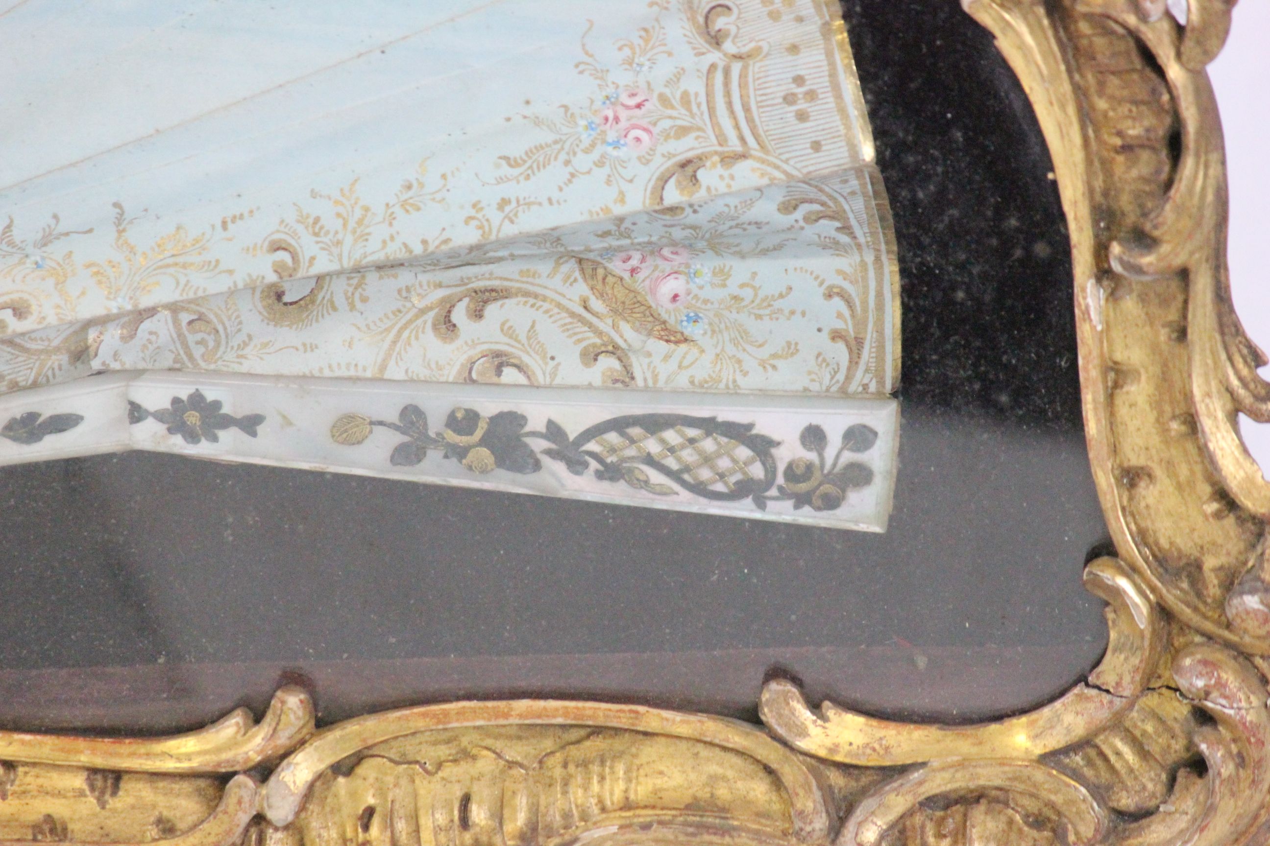 Gilt framed & glazed pair of 19th Century hand painted Fans with Mother of Pearl spines, both marked - Image 8 of 12