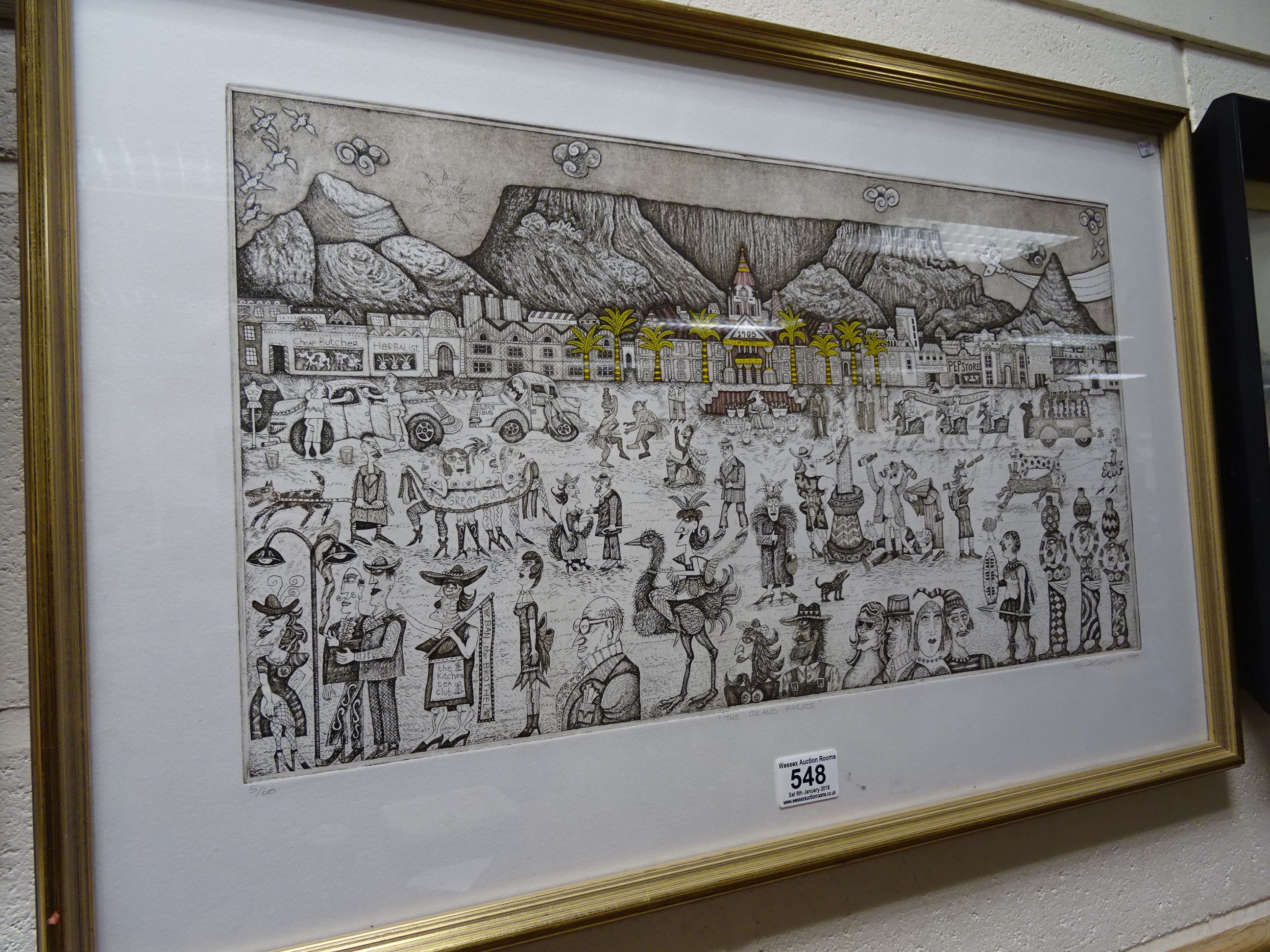 Large Pen & Ink Etching with Colour Tints ' The Grand Parade ' no. 5/60, signed and dated in pencil,