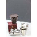 W. A Goold Set of Four Stacking Hunting Stirrup Cups contained in a Highland Hide Leather Case and