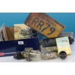 Box of various vintage automobilia items