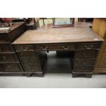 Mahogany Twin Pedestal Writing Desk with Brown Leather Inset Top